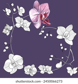 Página para colorear de terapia artística. Imagen lineal de flores de orquídeas. Las imágenes son perfectas para crear tarjetas, pegatinas, Fondos de pantalla y otros proyectos.

