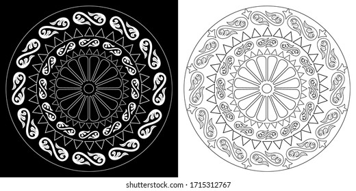 Art therapy coloring page. Outline Mandala for coloring book. Decorative round ornament. Anti-stress therapy pattern. Outline Mandala for coloring book. Weave design element. 
