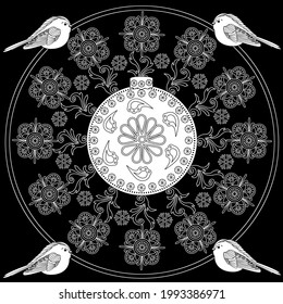 Art therapy coloring page. Outline Mandala and Christmas Bauble for coloring. Decorative round ornament. Anti-stress therapy scheme. Weaving design element.