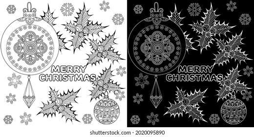 Art therapy coloring page. Outline Mandala and Christmas Bauble for coloring. Decorative round ornament. Anti-stress therapy scheme. Weaving design element.