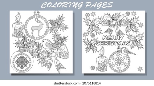 Art therapy coloring page. Outline Mandala and Christmas Bauble for coloring. Decorative round ornament. Anti-stress therapy scheme. Weaving design element.