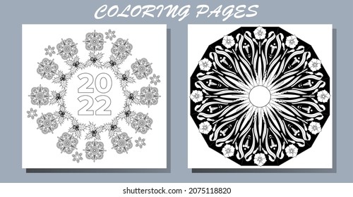 Art therapy coloring page. Outline Mandala and Christmas Bauble for coloring. Decorative round ornament. Anti-stress therapy scheme. Weaving design element.