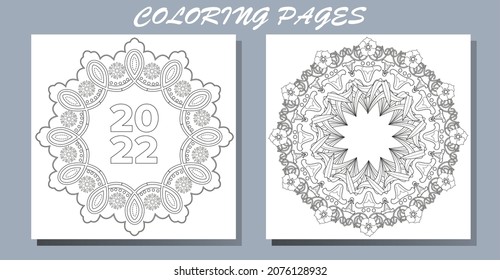 Art therapy coloring page. Outline Mandala and Christmas Bauble for coloring. Decorative round ornament. Anti-stress therapy scheme. Weaving design element.