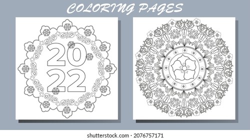 Art therapy coloring page. Outline Mandala and Christmas Bauble for coloring. Decorative round ornament. Anti-stress therapy scheme. Weaving design element.