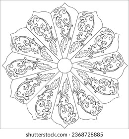 Art therapy coloring page. Outline Mandala and Christmas Bauble for coloring. Decorative round ornament. Anti-stress therapy scheme. Weaving design element