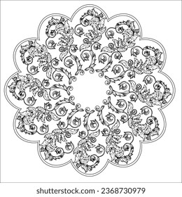 Art therapy coloring page. Outline Mandala and Christmas Bauble for coloring. Decorative round ornament. Anti-stress therapy scheme. Weaving design element