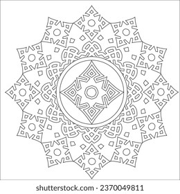 Art therapy coloring page. Outline Mandala and Christmas Bauble for coloring. Decorative round ornament. Anti-stress therapy scheme. Weaving design element