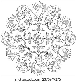 Art therapy coloring page. Outline Mandala and Christmas Bauble for coloring. Decorative round ornament. Anti-stress therapy scheme. Weaving design element