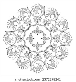 Art therapy coloring page. Outline Mandala and Christmas Bauble for coloring. Decorative round ornament. Anti-stress therapy scheme. Weaving design element