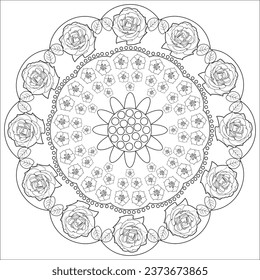 Art therapy coloring page. Outline Mandala. Decorative round ornament. Anti-stress therapy scheme. Weaving design element.