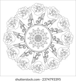 Art therapy coloring page. Outline Mandala. Decorative round ornament. Anti-stress therapy scheme. Weaving design element.