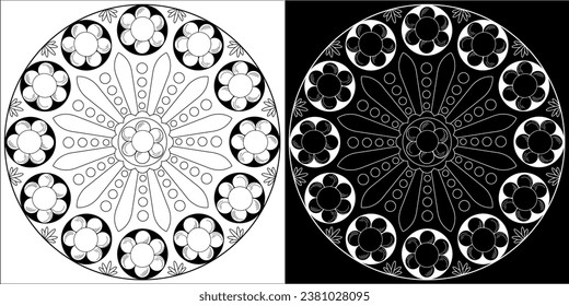 Art therapy coloring page. Outline Mandala  for coloring. Decorative round ornament. Anti-stress therapy scheme. Weaving design element.
