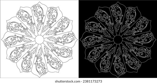 Art therapy coloring page. Outline Mandala  for coloring. Decorative round ornament. Anti-stress therapy scheme. Weaving design element.
