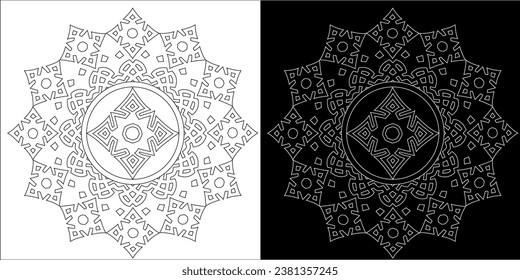 Art therapy coloring page. Outline Mandala  for coloring. Decorative round ornament. Anti-stress therapy scheme. Weaving design element.
