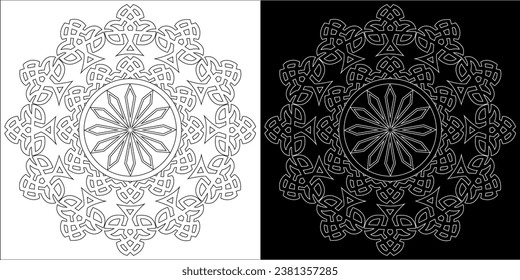 Art therapy coloring page. Outline Mandala  for coloring. Decorative round ornament. Anti-stress therapy scheme. Weaving design element.
