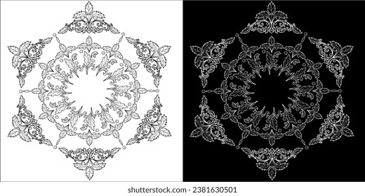 Art therapy coloring page. Outline Mandala  for coloring. Decorative round ornament. Anti-stress therapy scheme. Weaving design element.
