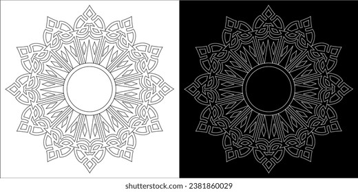 Art therapy coloring page. Outline Mandala  for coloring. Decorative round ornament. Anti-stress therapy scheme. Weaving design element.
