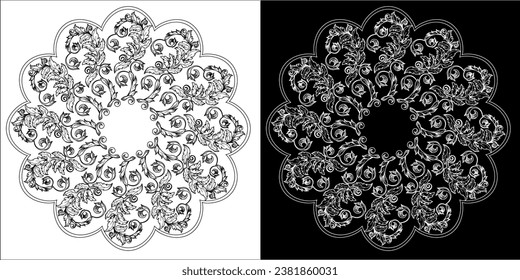 Art therapy coloring page. Outline Mandala  for coloring. Decorative round ornament. Anti-stress therapy scheme. Weaving design element.
