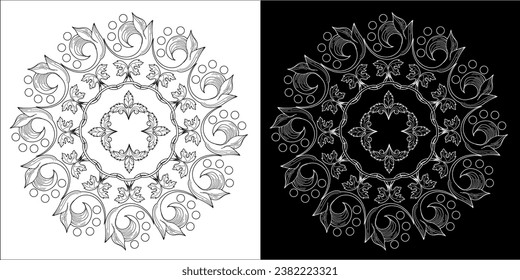 Art therapy coloring page. Outline Mandala  for coloring. Decorative round ornament. Anti-stress therapy scheme. Weaving design element.
