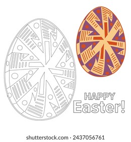 Art therapy coloring page. Painting an Easter egg according to the sample. Easter card. Colouring pictures for adults and children. Antistress freehand sketch drawing.
