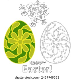 Art therapy coloring page. Painting an Easter egg according to the sample. Easter card. Colouring pictures for adults and children. Antistress freehand sketch drawing.
