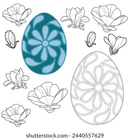 Art therapy coloring page. Painting an Easter egg according to the sample. Easter card. Colouring pictures for adults and children. Antistress freehand sketch drawing.
