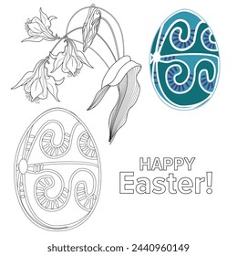 Art therapy coloring page. Painting an Easter egg according to the sample. Easter card. Colouring pictures for adults and children. Antistress freehand sketch drawing.
