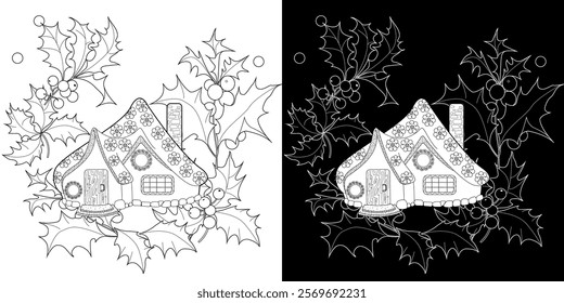 Art therapy coloring page. Coloring pictures with a cute village house. Fairy tale illustration. Coloring books will make you feel better. Coloring drawings is an effective art therapy practic