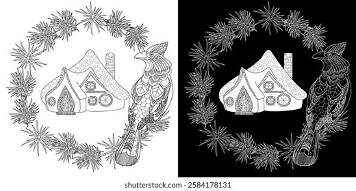 Art therapy coloring page. Coloring pictures with a cute village house. Fairy tale illustration. Coloring books will make you feel better. Coloring drawings is an effective art therapy practic
