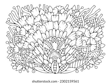 Art therapy. Illustration for coloring. Background with abstract flowers. Coloring page.