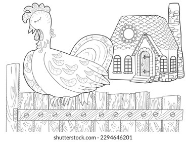 Art therapy. Page for coloring. Fairy tale Bremen Town Musicians.