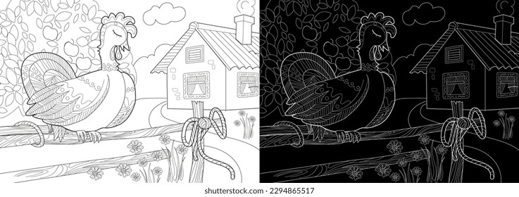 Art therapy. Page for coloring. Fairy tale Bremen Town Musicians.