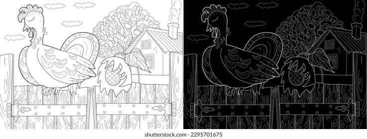 Art therapy. Page for coloring. Fairy tale Bremen Town Musicians.