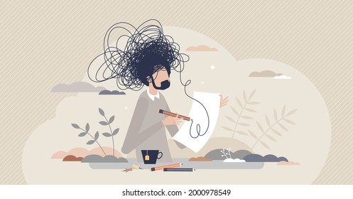 Art therapy and psychological depression treatment tiny person concept. Painting or drawing as relaxing and soothing effect to stress or mental disorders vector illustration. Patient recovery process.