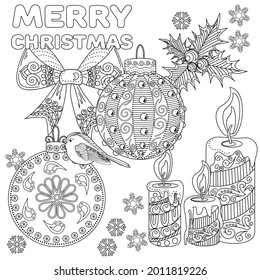 Art therapy style christmas coloring book. Holiday christmas stickers. Cute Christmas background for wallpaper, gift paper, pattern fills, textile, greetings cards.