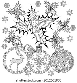 Art therapy style christmas coloring book. Holiday christmas stickers. Cute Christmas background for wallpaper, gift paper, pattern fills, textile, greetings cards.