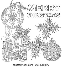 Art therapy style christmas coloring book. Holiday christmas stickers. Cute Christmas background for wallpaper, gift paper, pattern fills, textile, greetings cards.