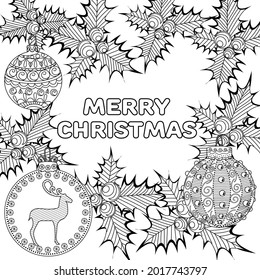 Art therapy style christmas coloring book. Holiday christmas stickers. Cute Christmas background for wallpaper, gift paper, pattern fills, textile, greetings cards.