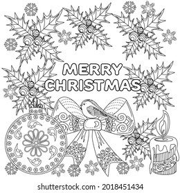 Art therapy style christmas coloring book. Holiday christmas stickers. Cute Christmas background for wallpaper, gift paper, pattern fills, textile, greetings cards.