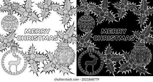 Art therapy style christmas coloring book. Holiday christmas stickers. Cute Christmas background for wallpaper, gift paper, pattern fills, textile, greetings cards.