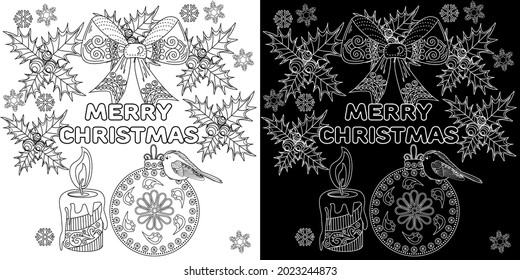 Art therapy style christmas coloring book. Holiday christmas stickers. Cute Christmas background for wallpaper, gift paper, pattern fills, textile, greetings cards.