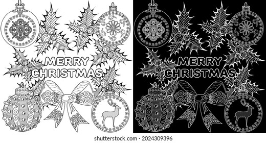 Art therapy style christmas coloring book. Holiday christmas stickers. Cute Christmas background for wallpaper, gift paper, pattern fills, textile, greetings cards.