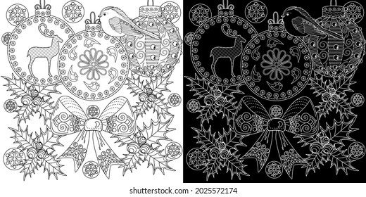 Art therapy style christmas coloring book. Holiday christmas stickers. Cute Christmas background for wallpaper, gift paper, pattern fills, textile, greetings cards.