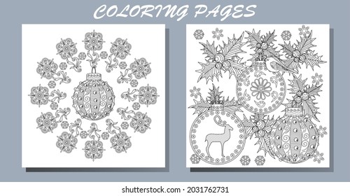 Art therapy style christmas coloring book. Holiday christmas stickers. Cute Christmas background for wallpaper, gift paper, pattern fills, textile, greetings cards.