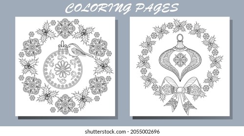 Art therapy style christmas coloring book. Holiday christmas stickers. Cute Christmas background for wallpaper, gift paper, pattern fills, textile, greetings cards.