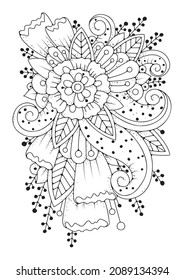 Art therapy vector illustration. Floral background for coloring. Coloring page for children and adults.
