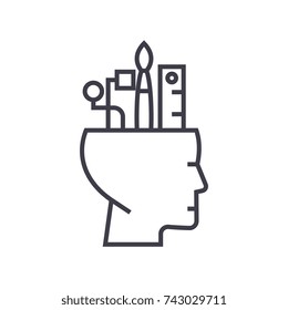 art thinking concept vector thin line icon, symbol, sign, illustration on isolated background