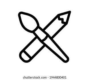 art tool brush pencil single isolated icon with outline style black and white