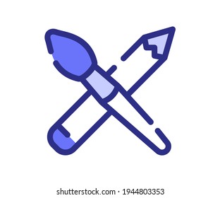 art tool brush pencil single isolated icon with dashed line style and purple color