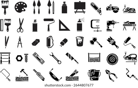 art tool icons collection painting equipment drawing tool